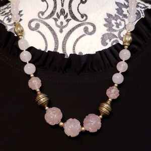 Rose Quartz Hand Carved Necklace.